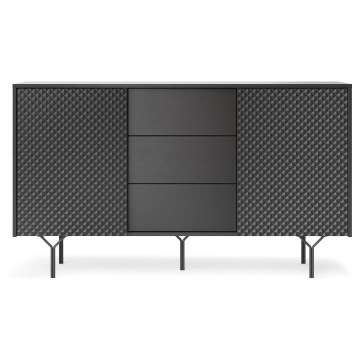 BUFFET LONG 144 cm 2 PORTES 3 TIROIRS anthracite mat - RAVEN 1