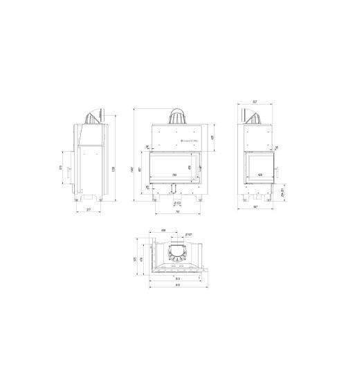 Insert cheminée MBO 15 BS vitre à gauche + 4 bouches recuperateur