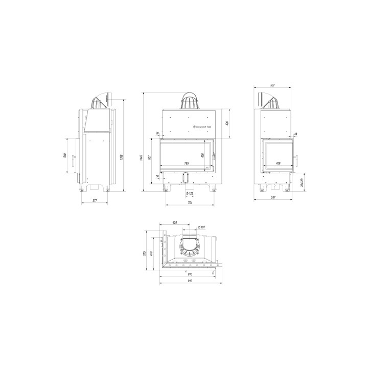 Insert cheminée MBO 15 BS vitre à gauche + 4 bouches recuperateur
