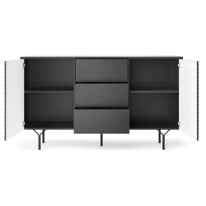 BUFFET LONG 144 cm 2 PORTES 3 TIROIRS anthracite mat - RAVEN 1