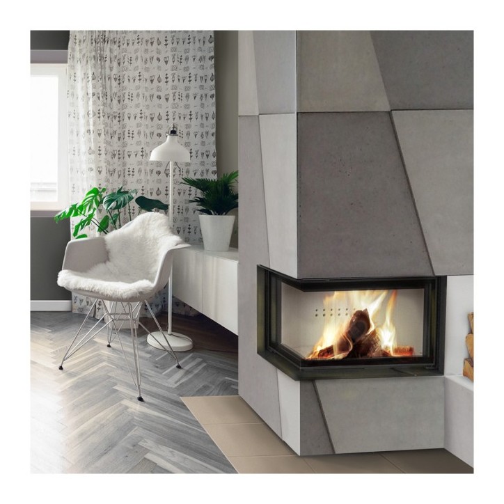 Insert cheminée MBO 15  BS vitre à gauche ouverture relevable + 4 bouches recuperateur