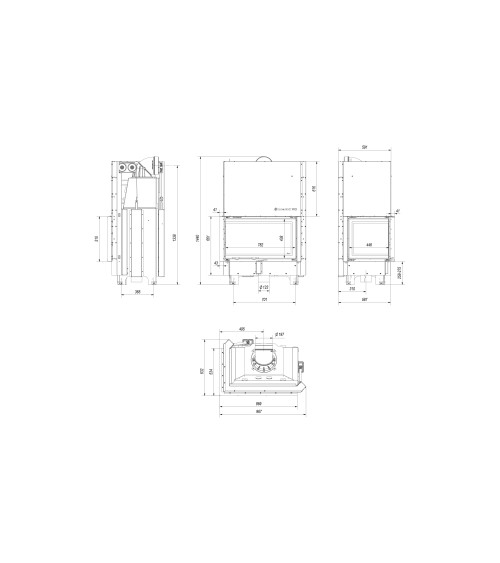 Insert cheminée MBO 15  BS vitre à gauche ouverture relevable + 4 bouches recuperateur