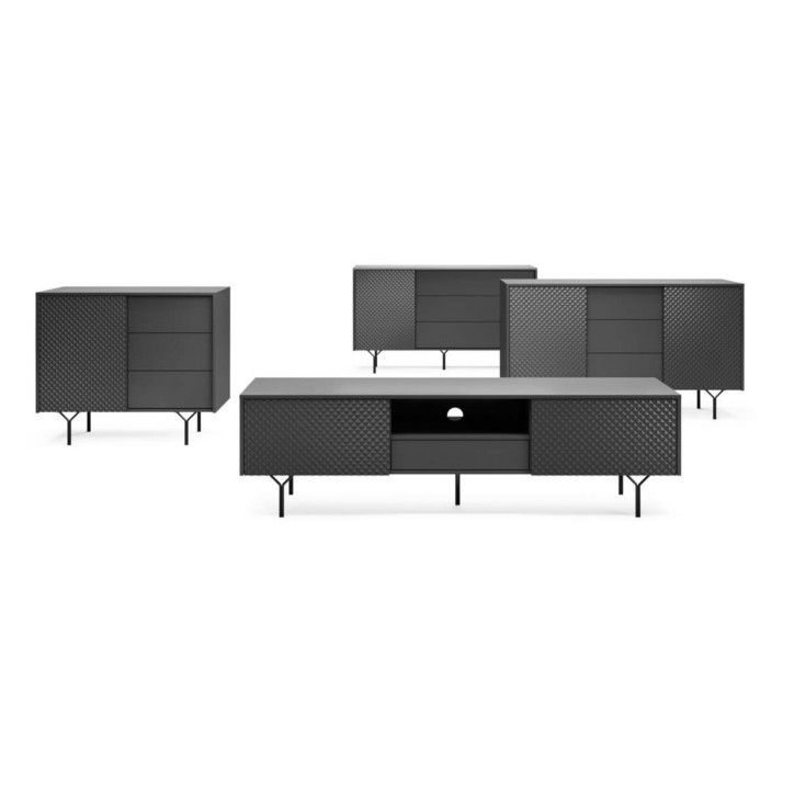 BUFFET LONG 144 cm 2 PORTES 3 TIROIRS anthracite mat - RAVEN 1