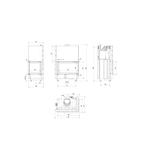 Insert cheminée MBO 15  BS vitre à droite ouverture relevable + 4 bouches recuperateur