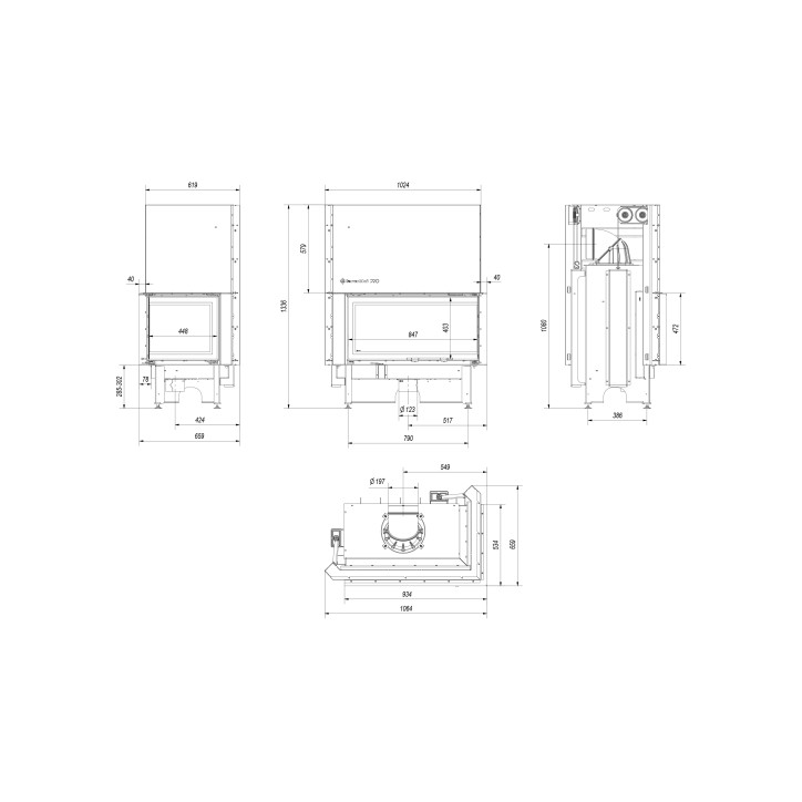 Insert cheminée NADIA 14 vitre à droite ouverture relevable