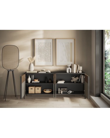 Buffet ETNA 206 cm Lave, argile et chêne mercure 4 portes