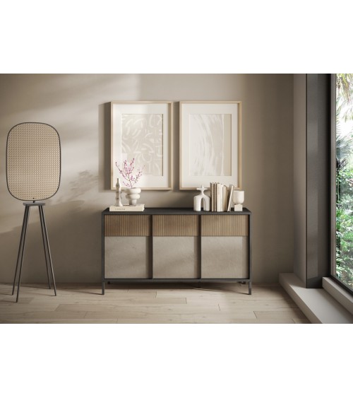 Buffet ETNA 156 cm Lave, argile et chêne mercure 3 portes