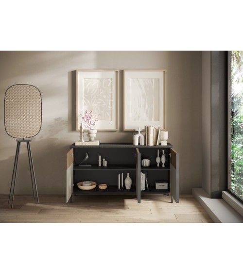 Buffet ETNA 156 cm Lave, argile et chêne mercure 3 portes