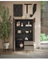 Buffet haut ETNA 106 cm Lave, argile et chêne mercure 2 portes et 2 tiroirs