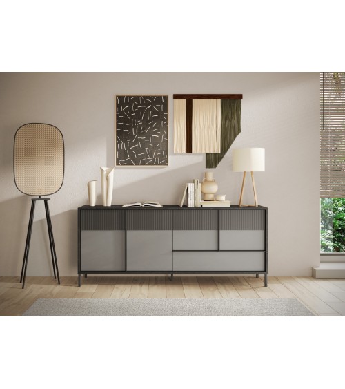 Buffet ETNA 206 cm Plomb, gypse et ardoise 4 portes et un tiroir