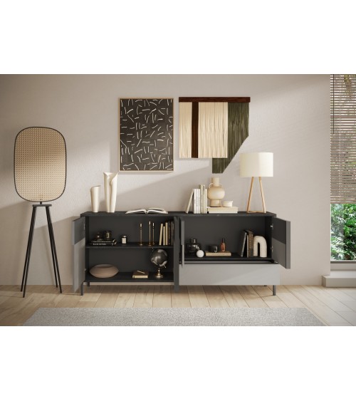 Buffet ETNA 206 cm Plomb, gypse et ardoise 4 portes et un tiroir