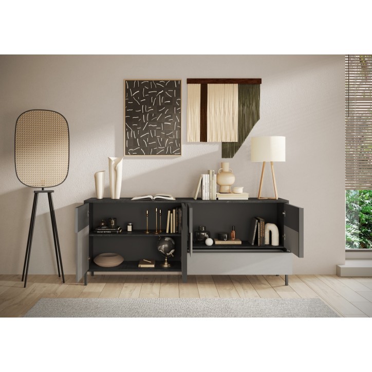 Buffet ETNA 206 cm Plomb, gypse et ardoise 4 portes et un tiroir