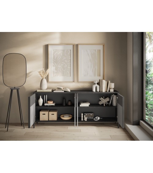 Buffet ETNA 206 cm Plomb, gypse et ardoise 4 portes