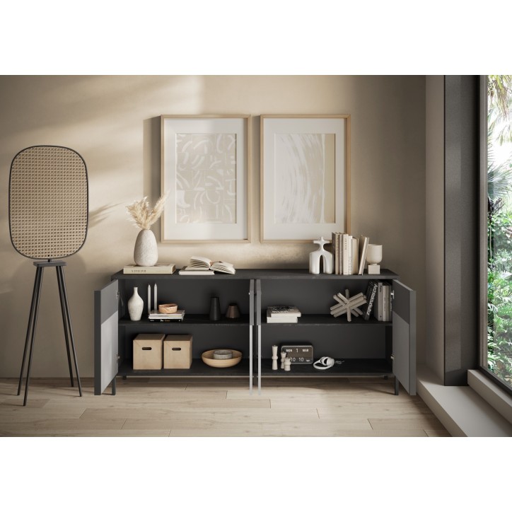 Buffet ETNA 206 cm Plomb, gypse et ardoise 4 portes