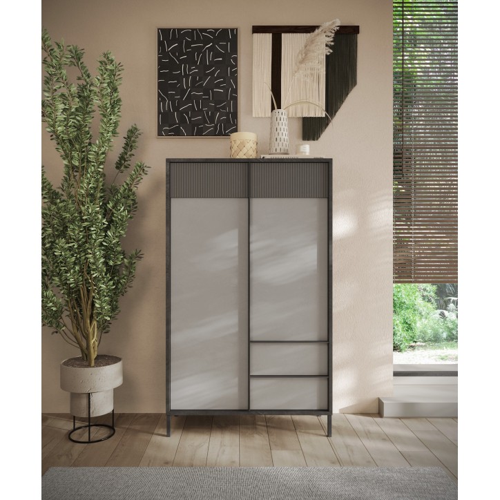 Commode ETNA  106 cm Plomb, gypse et ardoise 2 portes et 2 tiroirs