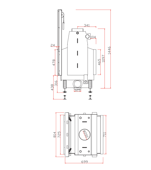 INSERT CHEMINÉE TUNNEL PORTE GUILLOTINE NEMO 4 DUO chauffage central 21/9 kW