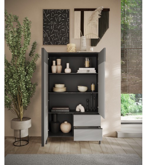 Commode ETNA  106 cm Plomb, gypse et ardoise 2 portes et 2 tiroirs