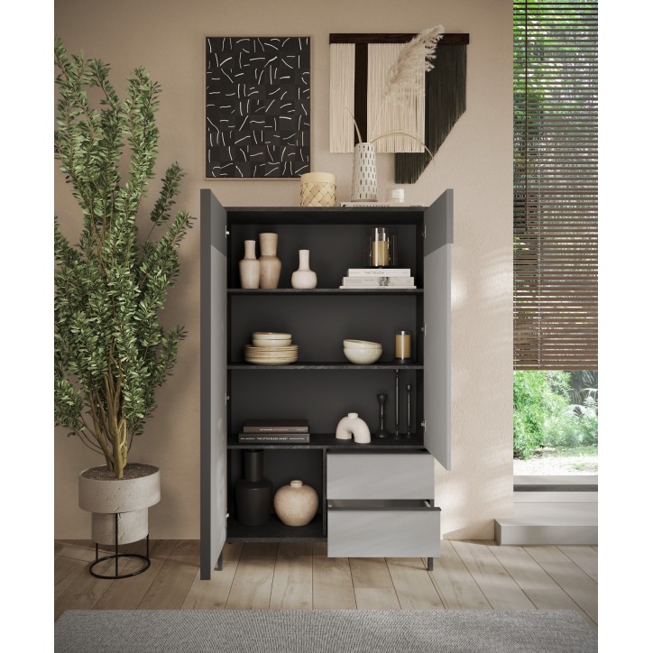 Commode ETNA  106 cm Plomb, gypse et ardoise 2 portes et 2 tiroirs