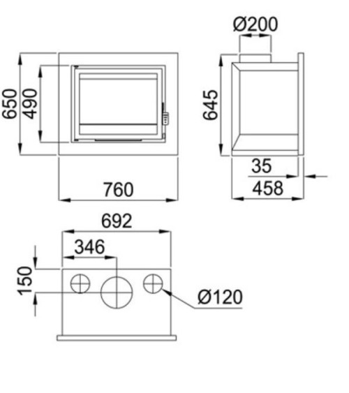 Insert cheminée à bois Placetas 14 kW + 2 bouches recuperateur