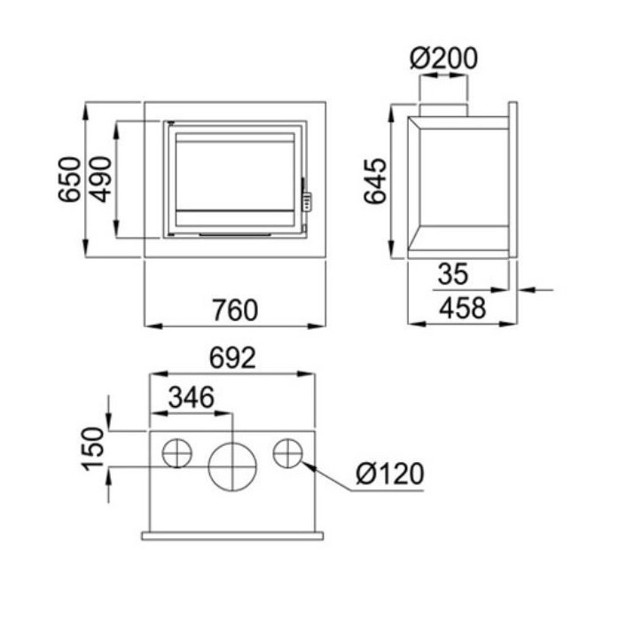 Insert cheminée à bois Placetas 14 kW + 2 bouches recuperateur Insert cheminée à bois Placetas 14 kW + 2 bouches recuperateur