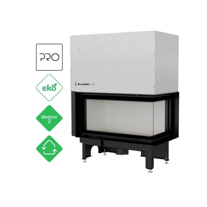 Insert cheminées à bois NADINE BS porte guillotine 2 côtés vitrés, version Droite 17 kW