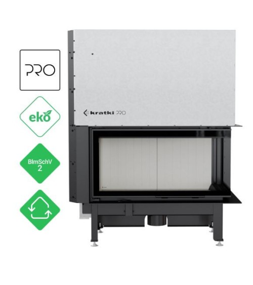 Insert cheminées à bois NADINE BS porte guillotine 2 côtés vitrés, version Droite 17 kW