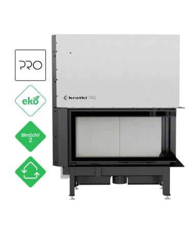 Insert cheminées à bois NADINE BS porte guillotine 2 côtés vitrés, version Droite 17 kW