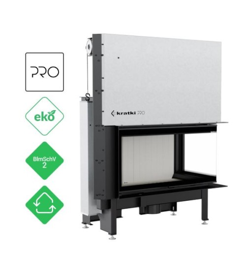 Insert cheminées à bois NADINE BS porte guillotine 2 côtés vitrés, version Droite 17 kW