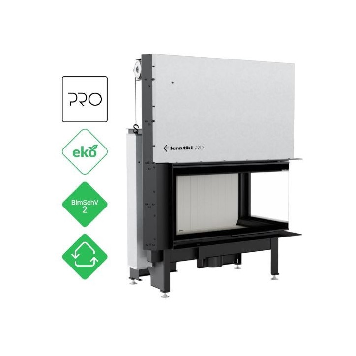Insert cheminées à bois NADINE BS porte guillotine 2 côtés vitrés, version Droite 17 kW