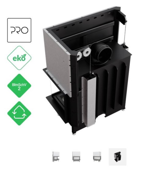 Insert cheminées à bois NADINE BS porte guillotine 2 côtés vitrés, version Droite 17 kW