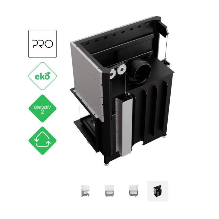 Insert cheminées à bois NADINE BS porte guillotine 2 côtés vitrés, version Droite 17 kW