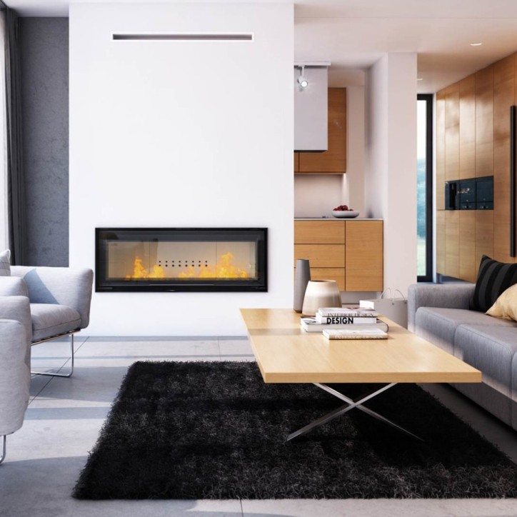 Insert cheminées à bois MB 160 CM porte guillotine 21 kW + 8 bouches recuperateur de chaleur Insert cheminées à bois MB 160 CM porte guillotine 21 kW + 8 bouches recuperateur de chaleur