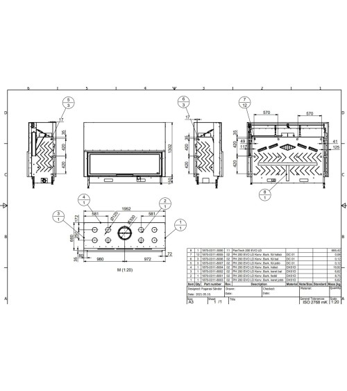 Insert cheminées à bois  200 EVO LD porte guillotine 22 kW + 8 bouches recuperateur de chaleur