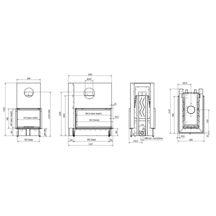 Insert de cheminée 100 EVO V LD d200 110 CM  14kW PREMIUM