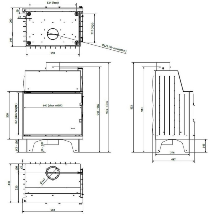 Insert de cheminée 68 B d150 67 CM  8kW