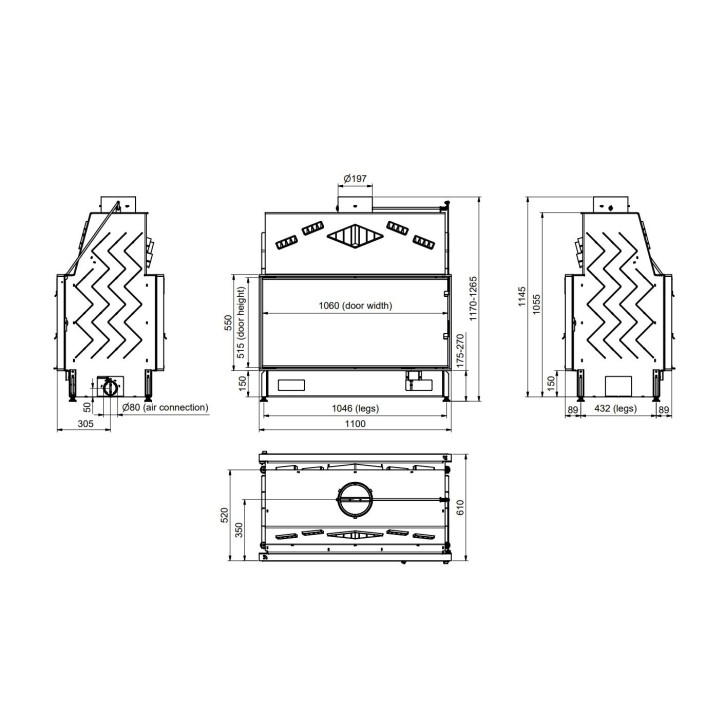 Insert de cheminée 110 CM EVO 2D TUNNEL d200 21kW Insert de cheminée 110 CM EVO 2D TUNNEL d200 21kW