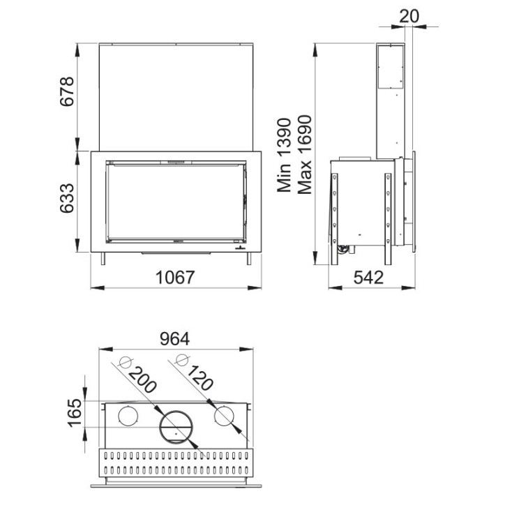 Insert bois porte relevable PARIS 90V‐G 15kW Insert bois porte relevable PARIS 90V‐G 15kW