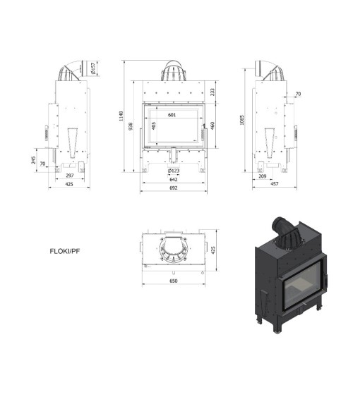Insert cheminée FLOKI 8 Kw face avant
