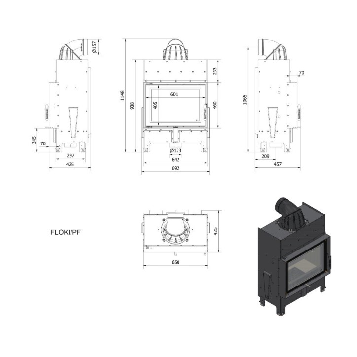 Insert cheminée FLOKI 8 Kw face avant