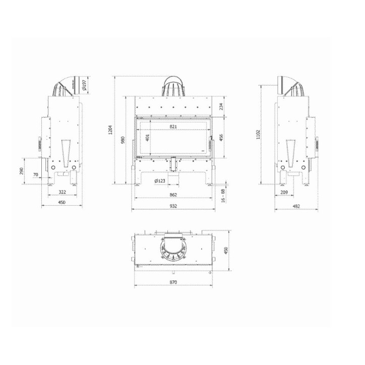 Insert cheminée FLOKI 12 Kw face avant