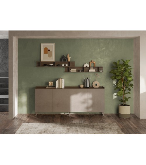 Buffet PAUL 240 cm Bronze et Chêne mercure 4 portes