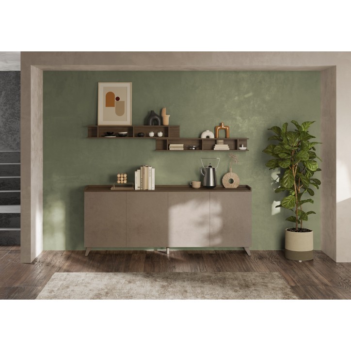 Buffet PAUL 240 cm Bronze et Chêne mercure 4 portes
