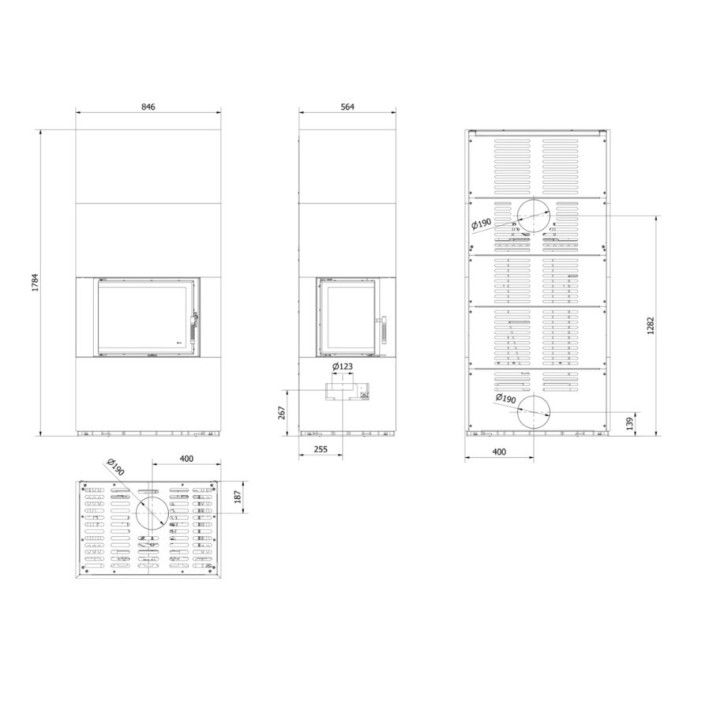 Cheminée modulaire FLOKI 8 Kw coin gauche GRIS