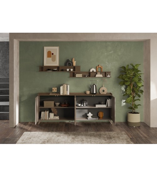 Buffet PAUL 240 cm Bronze et Chêne mercure 4 portes