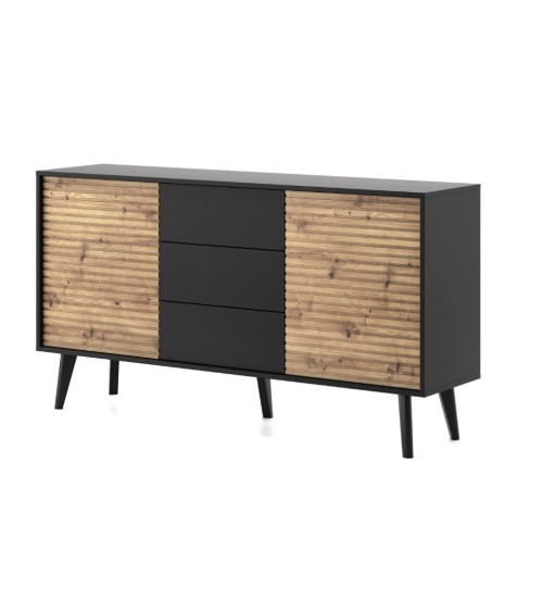 Buffet WILLOW 154 cm chêne et noir avec tiroirs
