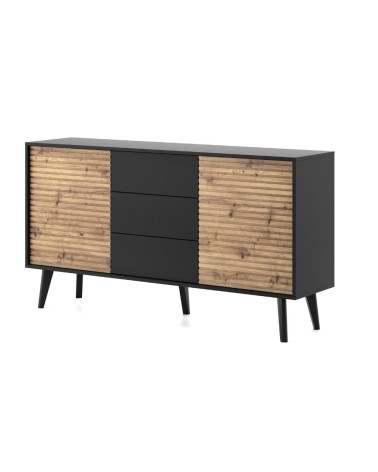 Buffet WILLOW 154 cm chêne et noir avec tiroirs