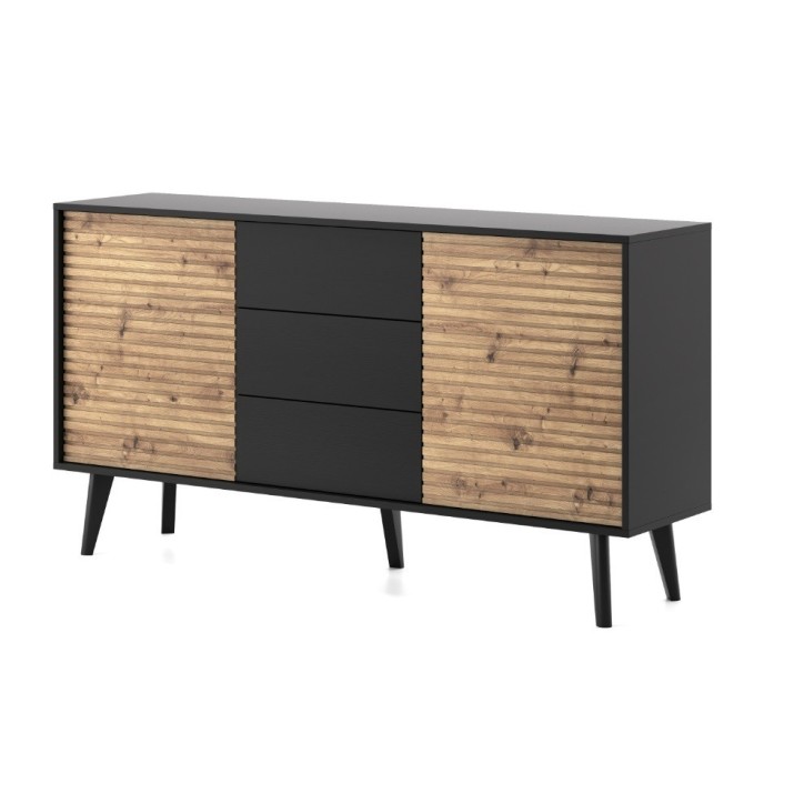 Buffet WILLOW 154 cm chêne et noir avec tiroirs