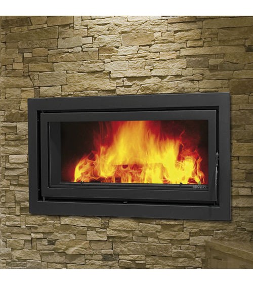 Insert cheminée à bois LONDRES-T avec turbine 21 kW + 4 bouches recuperateur