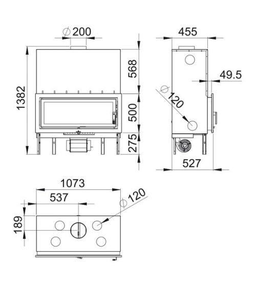 Insert cheminée à bois LONDRES-T avec turbine 21 kW + 4 bouches recuperateur