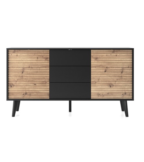 Buffet WILLOW 154 cm chêne et noir avec tiroirs